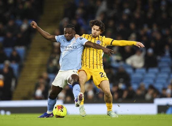 Manchester City v Brighton, FA Premier League 07.01.26 Manchester City v Brighton, FA Premier League Bradley Ormesher The Times Jérémy Doku of Manchester City and Ferdi Kadioglu of Brighton and Hove Albion  Copyright: xBradleyxOrmesherx NINTCHDBPICT001049984603