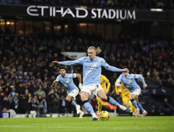 Manchester City v Brighton, FA Premier League 07.01.26 Manchester City v Brighton, FA Premier League Bradley Ormesher The Times Erling Haaland of Manchester City scores and celebrates scoring his teams opening goal of the match from the penalty spot  Copyright: xBradleyxOrmesherx NINTCHDBPICT001049991230