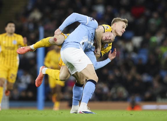 Manchester City v Brighton, FA Premier League 07.01.26 Manchester City v Brighton, FA Premier League Bradley Ormesher The Times Erling Haaland of Manchester City and Jan Paul van Hecke of Brighton & Hove Albion  Copyright: xBradleyxOrmesherx NINTCHDBPICT001049991481