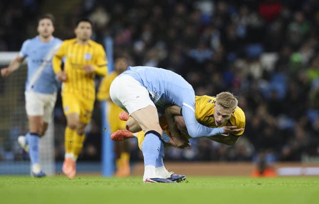 Manchester City v Brighton, FA Premier League 07.01.26 Manchester City v Brighton, FA Premier League Bradley Ormesher The Times Erling Haaland of Manchester City and Jan Paul van Hecke of Brighton & Hove Albion  Copyright: xBradleyxOrmesherx NINTCHDBPICT001049991541