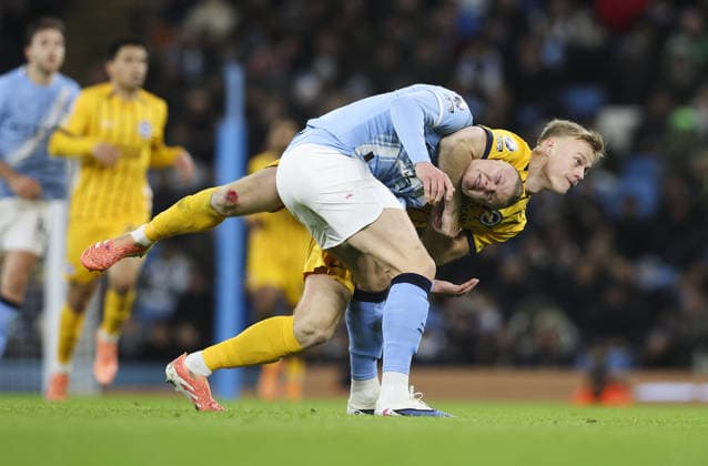 Manchester City v Brighton, FA Premier League 07.01.26 Manchester City v Brighton, FA Premier League Bradley Ormesher The Times Erling Haaland of Manchester City and Jan Paul van Hecke of Brighton & Hove Albion  Copyright: xBradleyxOrmesherx NINTCHDBPICT001049991627