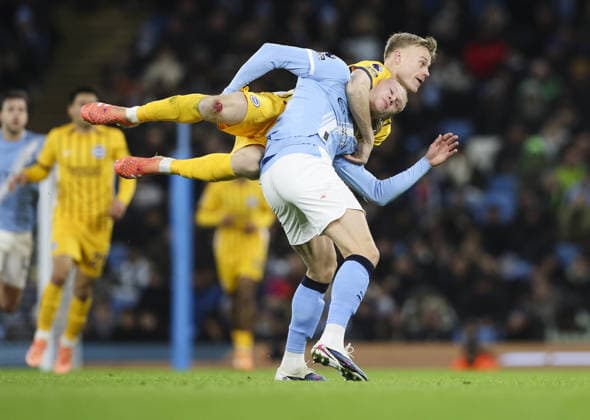 Manchester City v Brighton, FA Premier League 07.01.26 Manchester City v Brighton, FA Premier League Bradley Ormesher The Times Erling Haaland of Manchester City and Jan Paul van Hecke of Brighton & Hove Albion  Copyright: xBradleyxOrmesherx NINTCHDBPICT001049991737