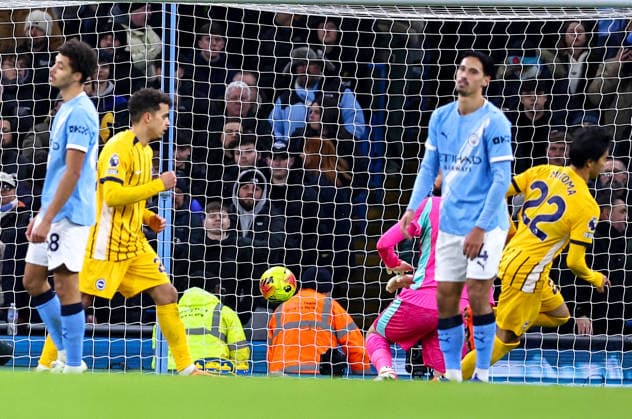 Manchester City v Brighton & Hove Albion, Premier League Kaoru Mitoma of Brighton and Hove Albion celebrates his goal making kit 1-1 during the Manchester City v Brighton & Hove Albion Premier League match at the Etihad Stadium, Manchester, England on 7 January 2026 Credit: Ryan Crockett Every Second Media Editorial use only. All images are copyright Every Second Media Limited. No images may be reproduced without prior permission. All rights reserved. Premier League and Football League images are subject to licensing agreements with Football DataCo Limited. see https: www.football-dataco.com Copyright: xIMAGO EveryxSecondxMediax ESM-1739-0038 RyanxCrockettx xEveryxSecondxMediax