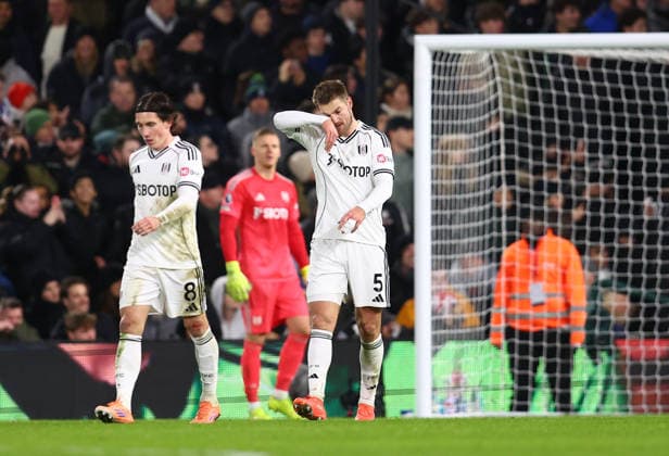 London, England, 7th January 2026. Joachim Andersen of Fulham reacts after Liam Delap (not pictured) of Chelsea scores to make it 1-1 during the Fulham vs Chelsea Premier League match at Craven Cottage, London. Picture credit should read: Paul Terry Sportimage EDITORIAL USE ONLY. No use with unauthorised audio, video, data, fixture lists, club league logos or live services. Online in-match use limited to 120 images, no video emulation. No use in betting, games or single club league player publications. SPI_049_PT_Fulham_Chelsea SPI-4434-0049