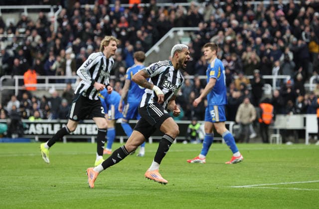 Newcastle Upon Tyne, England, 7th January 2026. Joelinton of Newcastle United reacts after scoring his teams second goal during the Newcastle United vs Leeds United Premier League match at St. James Park, Newcastle Upon Tyne. Picture credit should read: Nigel Roddis Sportimage EDITORIAL USE ONLY. No use with unauthorised audio, video, data, fixture lists, club league logos or live services. Online in-match use limited to 120 images, no video emulation. No use in betting, games or single club league player publications. SPI_036_NR_NEWC_LEED SPI-4438-0038