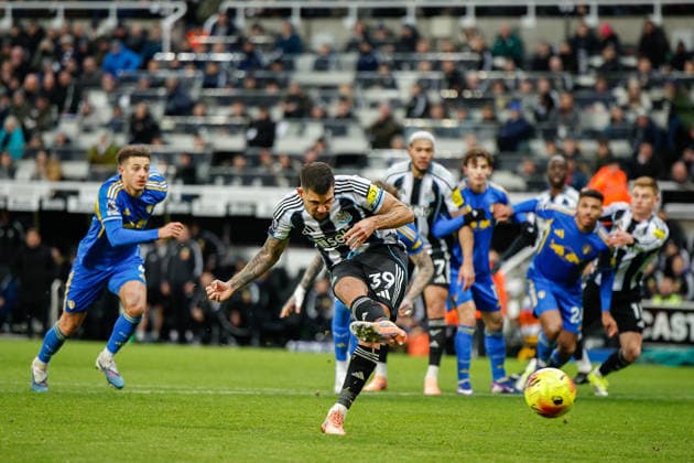 Newcastle United v Leeds United, Premier League Bruno Guimaraes of Newcastle United scores his sides third goal of the match 3-3 during the Premier League match between Newcastle United and Leeds United at St. James s Park, Newcastle, UK on 7 January 2026. Newcastle St. James s Park Tyne and Wear UK Editorial use only DataCo restrictions apply See www.football-dataco.com , Copyright: xCraigxCowanx PSI-23535-0087