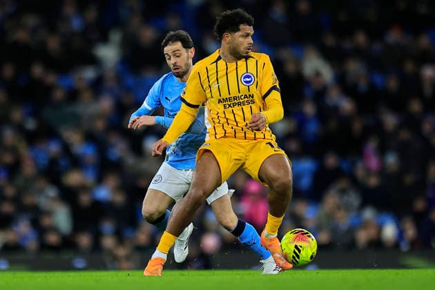 Manchester City v Brighton and Hove Albion, Premier League Georginio Rutter (10) of Brighton & Hove Albion and Bernardo Silva (20) of Manchester City challenge for the ball during the Premier League match between Manchester City and Brighton and Hove Albion at the Etihad Stadium, Manchester, UK on 7 January 2026. Manchester Etihad Stadium Manchester UK Editorial use only DataCo restrictions apply See www.football-dataco.com , Copyright: xConorxMolloyx PSI-23536-0103