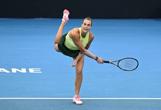 TENNIS BRISBANE INTERNATIONAL, Aryna Sabalenka of Belarus in action against Sorana Cirstea of Romania during day five of the Brisbane International tennis tournament at Pat Rafter Arena in Brisbane, Thursday, January 8, 2026. ( NO ARCHIVING, EDITORIAL USE ONLY BRISBANE QUEENSLAND AUSTRALIA  Copyright: xDARRENxENGLANDx 20260108187974711113