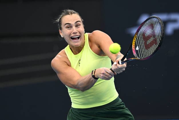 TENNIS BRISBANE INTERNATIONAL, Aryna Sabalenka of Belarus in action against Sorana Cirstea of Romania during day five of the Brisbane International tennis tournament at Pat Rafter Arena in Brisbane, Thursday, January 8, 2026. ( NO ARCHIVING, EDITORIAL USE ONLY BRISBANE QUEENSLAND AUSTRALIA  Copyright: xDARRENxENGLANDx 20260108115312576830