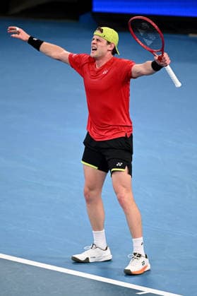TENNIS UNITED CUP SYDNEY, Zizou Bergs of Belgium celebrates winning the men™s quarterfinal match against Jakub Mensik of Czechia in the 2026 United Cup at Ken Rosewall Arena in Sydney, Thursday, January 8, 2026. ( NO ARCHIVING, EDITORIAL USE ONLY SYDNEY NEW SOUTH WALES AUSTRALIA  Copyright: xDANxHIMBRECHTSx 20260108116938523508