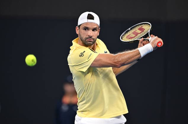 TENNIS BRISBANE INTERNATIONAL, Grigor Dimitrov of Bulgaria in action against Raphael Collignon of Belgium during day 5 of the Brisbane International tennis tournament at Pat Rafter Arena in Brisbane, Thursday, January 8, 2026. ( NO ARCHIVING, EDITORIAL USE ONLY BRISBANE QUEENSLAND AUSTRALIA  Copyright: xDAVExHUNTx 20260108170963268387
