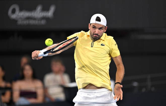TENNIS BRISBANE INTERNATIONAL, Grigor Dimitrov of Bulgaria in action against Raphael Collignon of Belgium during day 5 of the Brisbane International tennis tournament at Pat Rafter Arena in Brisbane, Thursday, January 8, 2026. ( NO ARCHIVING, EDITORIAL USE ONLY BRISBANE QUEENSLAND AUSTRALIA  Copyright: xDAVExHUNTx 20260108171519625700