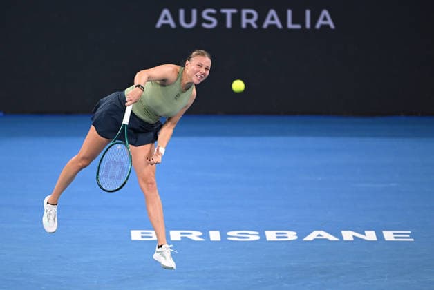 TENNIS BRISBANE INTERNATIONAL, Amanda Anisimova of USA in action against Marta Kostyuk of Ukraine during day 5 of the Brisbane International tennis tournament at Pat Rafter Arena in Brisbane, Thursday, January 8, 2026. ( NO ARCHIVING, EDITORIAL USE ONLY BRISBANE QUEENSLAND AUSTRALIA  Copyright: xDAVExHUNTx 20260108140018692711