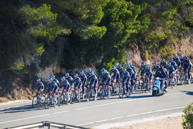 Soudal Quick-Step riders pictured during a training ride of the Soudal Quick-Step cycling team in Calpe, Spain, Thursday 08 January 2026. JOMAxGARCIA  x154478689x