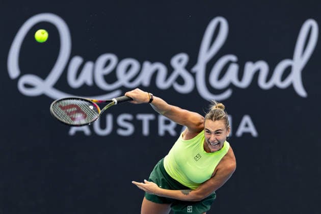 January 8, 2026, Brisbane, Qld, Australia: ARYNA SABALENKA of Belarus serves during her WomenÃ¢â‚¬â ¢s Singles round of 16 match against SORANA CIRSTEA of Romania at the Brisbane International. Brisbane Australia - ZUMAt173 20260108_zsp_t173_019 Copyright: xStephanexThomasx