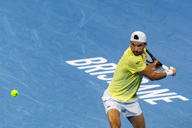 January 8, 2026, Brisbane, Qld, Australia: GRIGOR DIMITROV of Bulgaria plays a backhand during his MenÃ¢â‚¬â ¢s Singles round of 16 match against RAPHAEL COLLIGNON of Belgium at the Brisbane International. Brisbane Australia - ZUMAt173 20260108_zsp_t173_045 Copyright: xStephanexThomasx