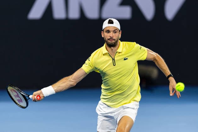 January 8, 2026, Brisbane, Qld, Australia: GRIGOR DIMITROV of Bulgaria plays a forehand during his MenÃ¢â‚¬â ¢s Singles round of 16 match against RAPHAEL COLLIGNON of Belgium at the Brisbane International. Brisbane Australia - ZUMAt173 20260108_zsp_t173_053 Copyright: xStephanexThomasx