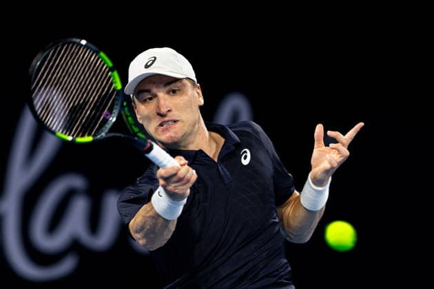 January 8, 2026, Brisbane, Qld, Australia: RAPHAEL COLLIGNON of Belgium plays a forehand during his MenÃ¢â‚¬â ¢s Singles round of 16 match against GRIGOR DIMITROV of Bulgaria at the Brisbane International. Brisbane Australia - ZUMAt173 20260108_zsp_t173_057 Copyright: xStephanexThomasx