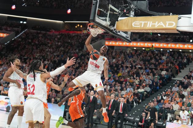 RECORD DATE NOT STATED January 8, 2026, Roig Arena, Valencia, Spain - 4 Jaron Blossomgame of AS Monaco in action in the Euroleague Round 21 game between Valencia BC and AS Monaco Copyright: xx