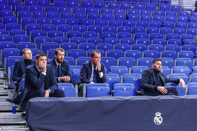 8th January 2026; Movistar Arena; Madrid, Spain; Turkish Airlines Euroleague Basketball; Spain, Real Madrid vs Maccabi Rapyd Tel Aviv; Felipe Reyes, Sergio Rodriguez, Rudy Fernandez ex player basketball watching the game Euroleague Basketball Real Madrid v Maccabi Rapyd Tel Aviv 900 Cordon Press  900 CordonxPress LOF - Euroleague Basketball Real Madrid v Maccabi Rapyd Tel Aviv