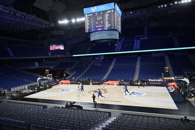 Real Madrid v Maccabi Rapyd Tel Aviv - EuroLeague MADRID, SPAIN - JANUARY 8: The empty stands of Movistar Arena are seen during the EuroLeague week 21 basketball match between Real Madrid and Maccabi Rapyd Tel Aviv at Movistar Arena in Madrid, Spain on January 8, 2026. The match was played without spectators. Burak Akbulut Anadolu Madrid Spain. Editorial use only. Please get in touch for any other usage.  Copyright: x2026xAnadoluxBurakxAkbulutx