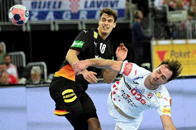 Zagreb, 080126. Arena Zagreb. Friendly handball match in preparation for the European Championship, EM, Europameisterschaft Croatia - Germany. In the photo: Julian Koster, Veron Nacinovic. Photo: Ronald Gorsic CROPIX Copyright: xxRonaldxGorsicx hrvatska_njemacka17-080126