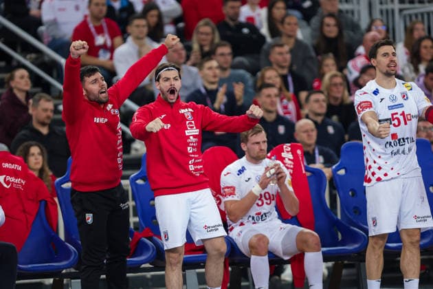 ZAGREB, CROATIA - JANUARY 8, 2026: Friendly match between Croatia and Germany, preparation for EURO 2026. Croatian bench celebrating 