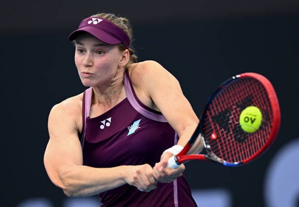 TENNIS BRISBANE INTERNATIONAL, Elena Rybakina of Kazakhstan in action against Karolina Muchova of the Czech Republic during the quarter-finals of the Brisbane International tennis tournament at Pat Rafter Arena in Brisbane, Friday, January 9, 2026. ( NO ARCHIVING, EDITORIAL USE ONLY BRISBANE QUEENSLAND AUSTRALIA  Copyright: xDARRENxENGLANDx 20260109185270491368
