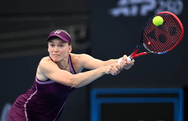 TENNIS BRISBANE INTERNATIONAL, Elena Rybakina of Kazakhstan in action against Karolina Muchova of the Czech Republic during the quarter-finals of the Brisbane International tennis tournament at Pat Rafter Arena in Brisbane, Friday, January 9, 2026. ( NO ARCHIVING, EDITORIAL USE ONLY BRISBANE QUEENSLAND AUSTRALIA  Copyright: xDARRENxENGLANDx 20260109160644776780