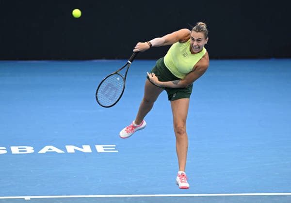 TENNIS BRISBANE INTERNATIONAL, Aryna Sabalenka of Belarus in action against Madison Keys of the USA during the quarter-finals of the Brisbane International tennis tournament at Pat Rafter Arena in Brisbane, Friday, January 9, 2026. ( NO ARCHIVING, EDITORIAL USE ONLY BRISBANE QUEENSLAND AUSTRALIA  Copyright: xDARRENxENGLANDx 20260109149597621599