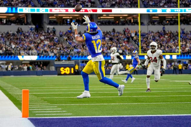 January 4, 2026, Los Angeles, Ca, United States: LOS ANGELES, CA - JANUARY 4: Puka Nacua 12 of the Los Angeles Rams catching a pass during a game between Arizona Cardinals and Los Angeles Rams at SoFi Stadium on January 4, 2026 in Los Angeles, California. Arizona Cardinals V Los Angeles Rams  - ZUMAt139 20260104_aaa_t139_026 Copyright: xMelindaxMeijer IsixPhotosx