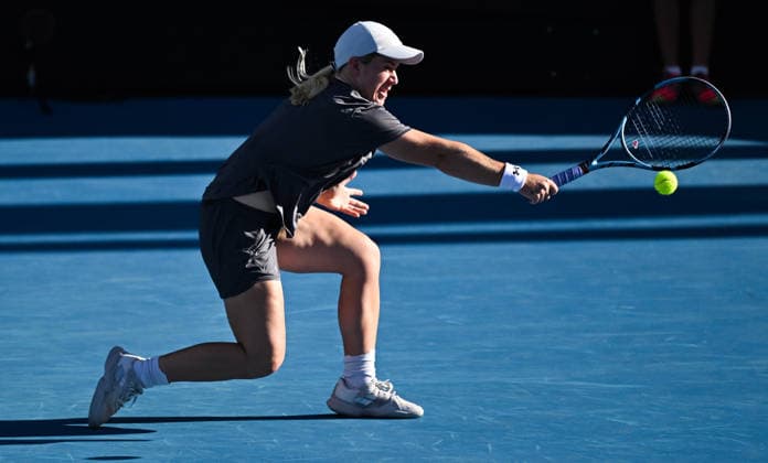 Great Britain™s Sonay Kartal during her 1 4 final singles match at the 2026 ASB Classic Women™s Tennis Tournament at Manuka Doctor Arena, Auckland, New Zealand. Friday 9 January 2026. Photo: Andrew Cornaga z Auckland New Zealand Copyright: xAndrewxCornaga x