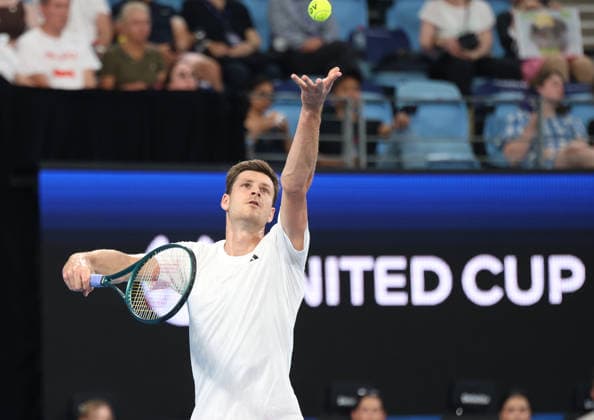 January 9, 2026, Sydney, New South Wales, Australia: HUBERT HURKACZ of Poland during the match against.A. de Minaur of Australia in the quarterfinal United Cup at Ken Rosewall Arena, Sydney, Australia. Sydney Australia - ZUMAc278 20260109_zsp_c278_037 Copyright: xMarcinxCholewinskix
