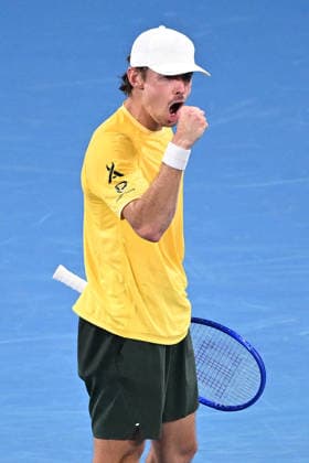 TENNIS UNITED CUP SYDNEY, Alex de Minaur of Australia reacts during the quarterfinal match against Hubert Hurkacz of Poland in the 2026 United Cup at Ken Rosewall Arena in Sydney, Friday, January 9, 2026. ( NO ARCHIVING, EDITORIAL USE ONLY SYDNEY NEW SOUTH WALES AUSTRALIA  Copyright: xDANxHIMBRECHTSx 20260109153960792192