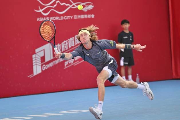 Hong Kong Tennis Open(ATP250) - Day 6 Andrey Rublev, a Russian tennis player, during a match at the Hong Kong Tennis Open(ATP250) on January 9, 2026 in Hong Kong. (Photo by Kobe Li Nexpher Images) Hong Kong