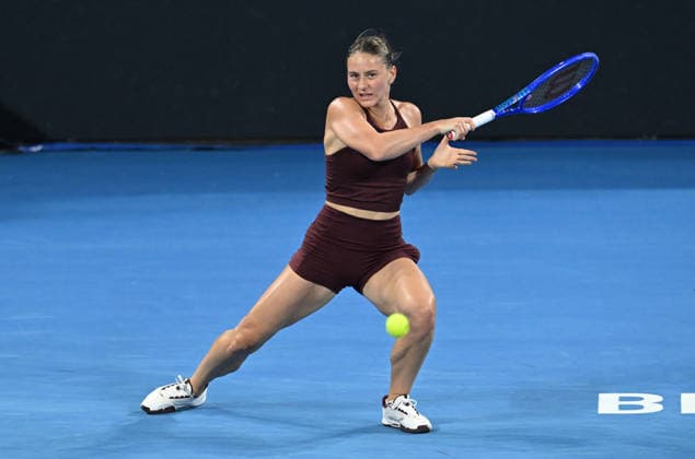 TENNIS BRISBANE INTERNATIONAL, Marta Kostyuk of Ukraine in action against Mirra Andreeva of Russia during the quarter-finals of the Brisbane International tennis tournament at Pat Rafter Arena in Brisbane, Friday, January 9, 2026. ( NO ARCHIVING, EDITORIAL USE ONLY BRISBANE QUEENSLAND AUSTRALIA  Copyright: xDARRENxENGLANDx 20260109148411155247