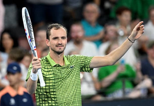 TENNIS BRISBANE INTERNATIONAL, Daniil Medvedev of Russia celebrates winning against Kamil Majchrzak of Poland i during the quarter-finals of the Brisbane International tennis tournament at Pat Rafter Arena in Brisbane, Friday, January 9, 2026. ( NO ARCHIVING, EDITORIAL USE ONLY BRISBANE QUEENSLAND AUSTRALIA  Copyright: xDARRENxENGLANDx 20260110198574496858