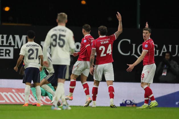 Wrexham FC v Nottingham Forest, FA Cup, 3rd Round Wrexham players appeal for offside during the FA Cup match between Wrexham FC and Nottingham Forest at the Racecourse Ground, Wrexham, UK on 9 January 2026. Wrexham Racecourse Ground Wales UK Editorial use only DataCo restrictions apply See www.football-dataco.com , Copyright: xAlunxRobertsx PSI-23552-0018