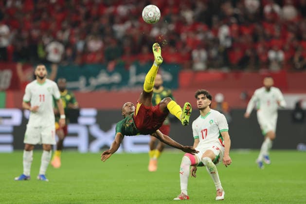 TotalEnergies CAF AFACON Morocco 2025 - Morocco - Cameroon -Stade Moulay Abdellah - Rabat - Morocco JUNIOR CHE MALONE (3) of Cameroon Team in action rin the Quarterfinal Match between Morocco and Cameroon during the Africa Cup of Nations (CAN) 2025 at Prince Moulay Abdellah Stadium in Rabat, on January 09, 2026 Copyright: xloulidiphotox