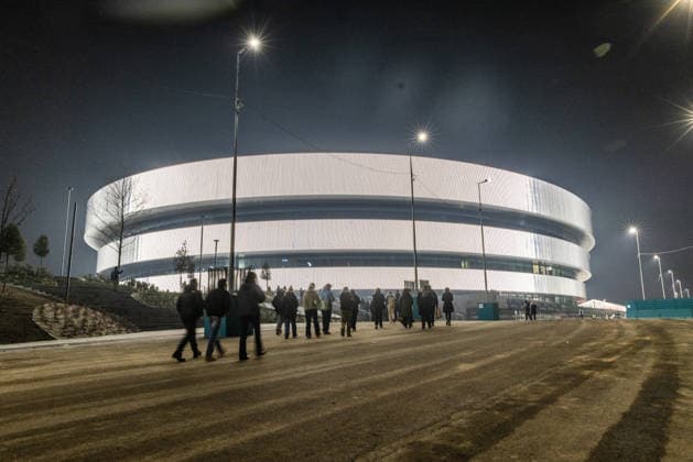 The Inauguration And Test Event In Santagiulia Ice hockey, Eishockey Arena Of Milano Cortina 2026 Winter Olympic Games, Olympische Spiele, Olympia, OS The external view of the Milano Santa Giulia Ice Hockey Arena is visible during the inauguration in Milan, Italy, on January 9, 2026, as part of the Cortina 2026 Winter Olympic Games Test Event. Milan Italy  Copyright: xMauroxUjettox originalFilename:ujetto-theinaug260109_np1s6.jpg