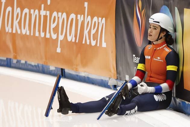 TOMASZOW MAZOWIECKI, Arena Lodowa, 09-01-2026 , season 2025 2026 , European Single Distances Championships Speedskating. Team sprint ladies Netherlands Isabel Grevelt falls EC Single Distances 09-01-2026  x200674637x Copyright: