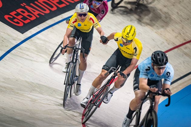 WINKLER Oskar, FYNBO Anders: Sixdays Bremen 2026 Team 7 - BO CONCEPT - WINKLER Oskar ( DEN ) - Black - FYNBO Anders ( DEN ) - Red Querformat - quer - horizontal - Landscape - Event Veranstaltung: Sixdays Bremen 2026 - Category Kategorie: Cycling - Track cycling, Rad, Radsport, Bahnrad, Bahn Sixdays - Elite Men - Location Ort: Europe Germany - Bremen - ÖVB Arena - Discipline: Madison - Distance: 45 min - Date Datum: 09.01.2026 Friday Day 1 -