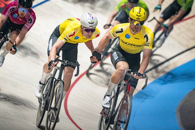 WINKLER Oskar, FYNBO Anders: Sixdays Bremen 2026 Team 7 - BO CONCEPT - WINKLER Oskar ( DEN ) - Black - FYNBO Anders ( DEN ) - Red Querformat - quer - horizontal - Landscape - Event Veranstaltung: Sixdays Bremen 2026 - Category Kategorie: Cycling - Track cycling, Rad, Radsport, Bahnrad, Bahn Sixdays - Elite Men - Location Ort: Europe Germany - Bremen - ÖVB Arena - Discipline: Madison - Distance: 45 min - Date Datum: 09.01.2026 Friday Day 1 -
