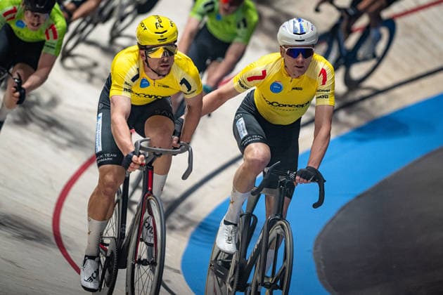 WINKLER Oskar, FYNBO Anders: Sixdays Bremen 2026 Team 7 - BO CONCEPT - WINKLER Oskar ( DEN ) - Black - FYNBO Anders ( DEN ) - Red Querformat - quer - horizontal - Landscape - Event Veranstaltung: Sixdays Bremen 2026 - Category Kategorie: Cycling - Track cycling, Rad, Radsport, Bahnrad, Bahn Sixdays - Elite Men - Location Ort: Europe Germany - Bremen - ÖVB Arena - Discipline: Madison - Distance: 45 min - Date Datum: 09.01.2026 Friday Day 1 -