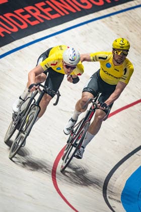 WINKLER Oskar, FYNBO Anders: Sixdays Bremen 2026 Team 7 - BO CONCEPT - WINKLER Oskar ( DEN ) - Black - FYNBO Anders ( DEN ) - Red Hochformat - Hoch - Vertikal - Portrait - Event Veranstaltung: Sixdays Bremen 2026 - Category Kategorie: Cycling - Track cycling, Rad, Radsport, Bahnrad, Bahn Sixdays - Elite Men - Location Ort: Europe Germany - Bremen - ÖVB Arena - Discipline: Madison - Distance: 45 min - Date Datum: 09.01.2026 Friday Day 1 -