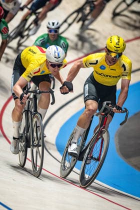 WINKLER Oskar, FYNBO Anders: Sixdays Bremen 2026 Team 7 - BO CONCEPT - WINKLER Oskar ( DEN ) - Black - FYNBO Anders ( DEN ) - Red Hochformat - Hoch - Vertikal - Portrait - Event Veranstaltung: Sixdays Bremen 2026 - Category Kategorie: Cycling - Track cycling, Rad, Radsport, Bahnrad, Bahn Sixdays - Elite Men - Location Ort: Europe Germany - Bremen - ÖVB Arena - Discipline: Madison - Distance: 45 min - Date Datum: 09.01.2026 Friday Day 1 -