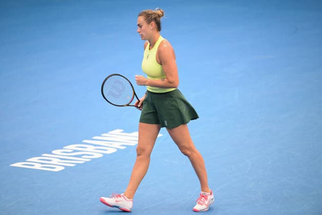 TENNIS BRISBANE INTERNATIONAL, Aryna Sabalenka of Belarus in action against Karolina Muchova of Czechia during the semi-finals of the Brisbane International tennis tournament at Pat Rafter Arena in Brisbane, Saturday, January 10, 2026. ( NO ARCHIVING, EDITORIAL USE ONLY BRISBANE QUEENSLAND AUSTRALIA  Copyright: xZAINxMOHAMMEDx 20260110172214332233