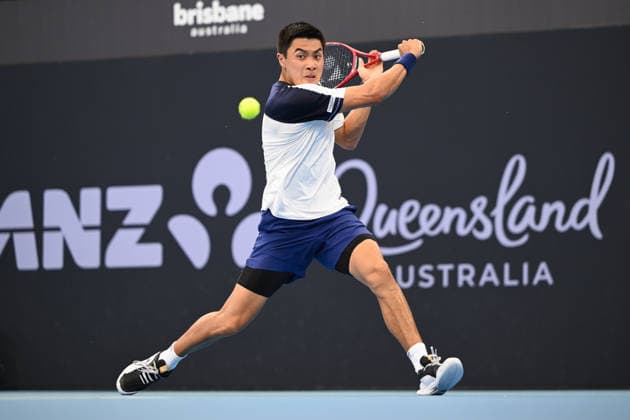 TENNIS BRISBANE INTERNATIONAL, Brandon Nakashima of USA in action against Aleksandar Kovacevic of USA during the semi-finals of the Brisbane International tennis tournament at Pat Rafter Arena in Brisbane, Saturday, January 10, 2026. ( NO ARCHIVING, EDITORIAL USE ONLY BRISBANE QUEENSLAND AUSTRALIA  Copyright: xZAINxMOHAMMEDx 20260110174141152814