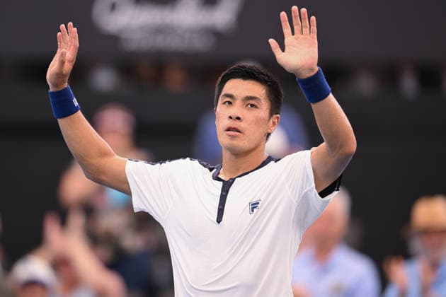 TENNIS BRISBANE INTERNATIONAL, Brandon Nakashima of USA celebrates his win against Aleksandar Kovacevic of USA during the semi-finals of the Brisbane International tennis tournament at Pat Rafter Arena in Brisbane, Saturday, January 10, 2026. ( NO ARCHIVING, EDITORIAL USE ONLY BRISBANE QUEENSLAND AUSTRALIA  Copyright: xZAINxMOHAMMEDx 20260110145862115020
