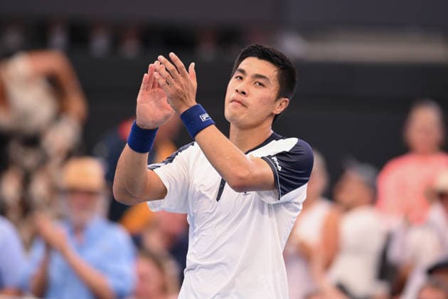 TENNIS BRISBANE INTERNATIONAL, Brandon Nakashima of USA celebrates his win against Aleksandar Kovacevic of USA during the semi-finals of the Brisbane International tennis tournament at Pat Rafter Arena in Brisbane, Saturday, January 10, 2026. ( NO ARCHIVING, EDITORIAL USE ONLY BRISBANE QUEENSLAND AUSTRALIA  Copyright: xZAINxMOHAMMEDx 20260110180158696339